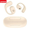 Fones de ouvido Lenovo originais com condução óssea, design elegante, esportivos, sem fio, Bluetooth, som estéreo HiFi, controle por toque, cancelamento de ruído.