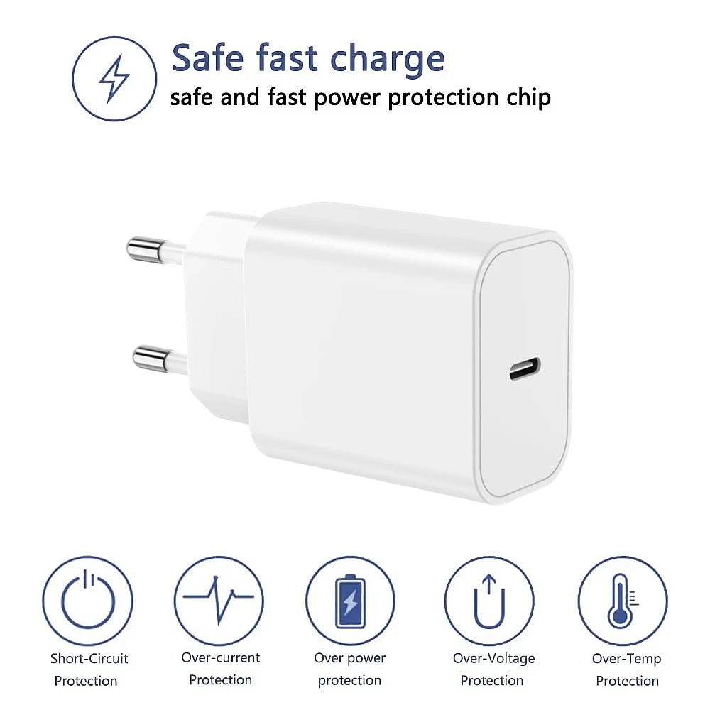 Carregador de parede rápido PD de 35 W para iPhone 11, 12, 13, 14 Pro, XS Max, 8, 14 Plus, X, XR, com cabo de carregamento USB-C e caixa original.