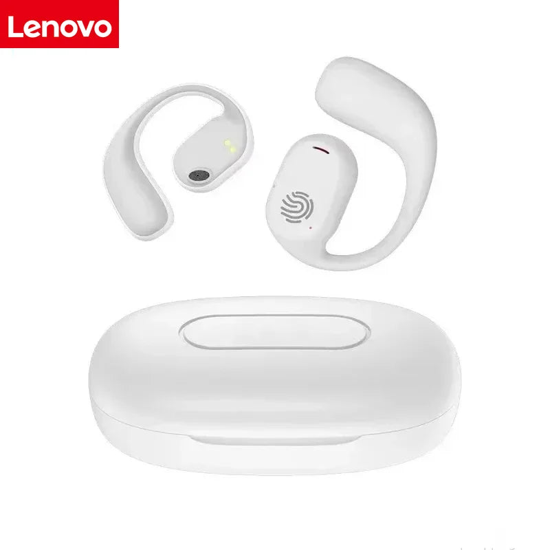 Fones de ouvido Lenovo originais com condução óssea, design elegante, esportivos, sem fio, Bluetooth, som estéreo HiFi, controle por toque, cancelamento de ruído.