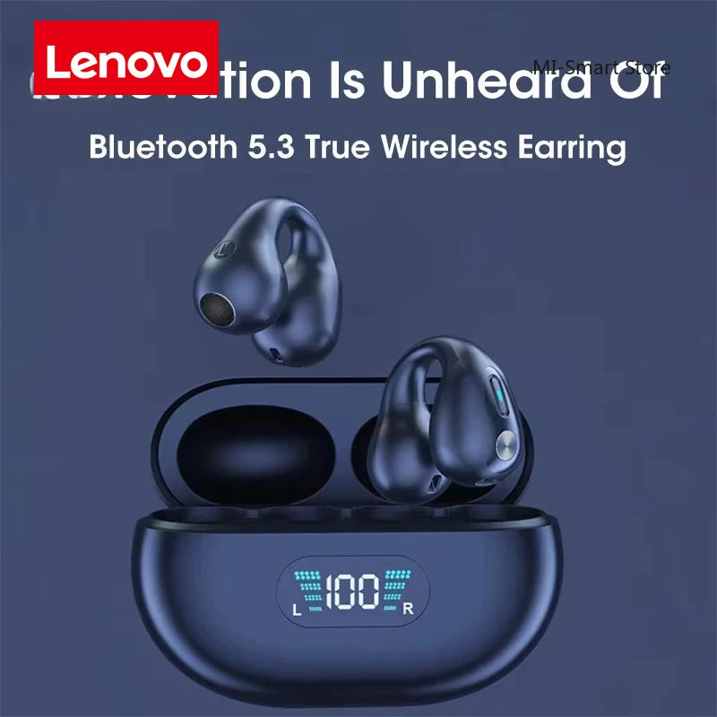 Fones de ouvido Lenovo TWS com condução óssea Ambie Sound, fones de ouvido de orelha sem fio Bluetooth, fones de ouvido esportivos.