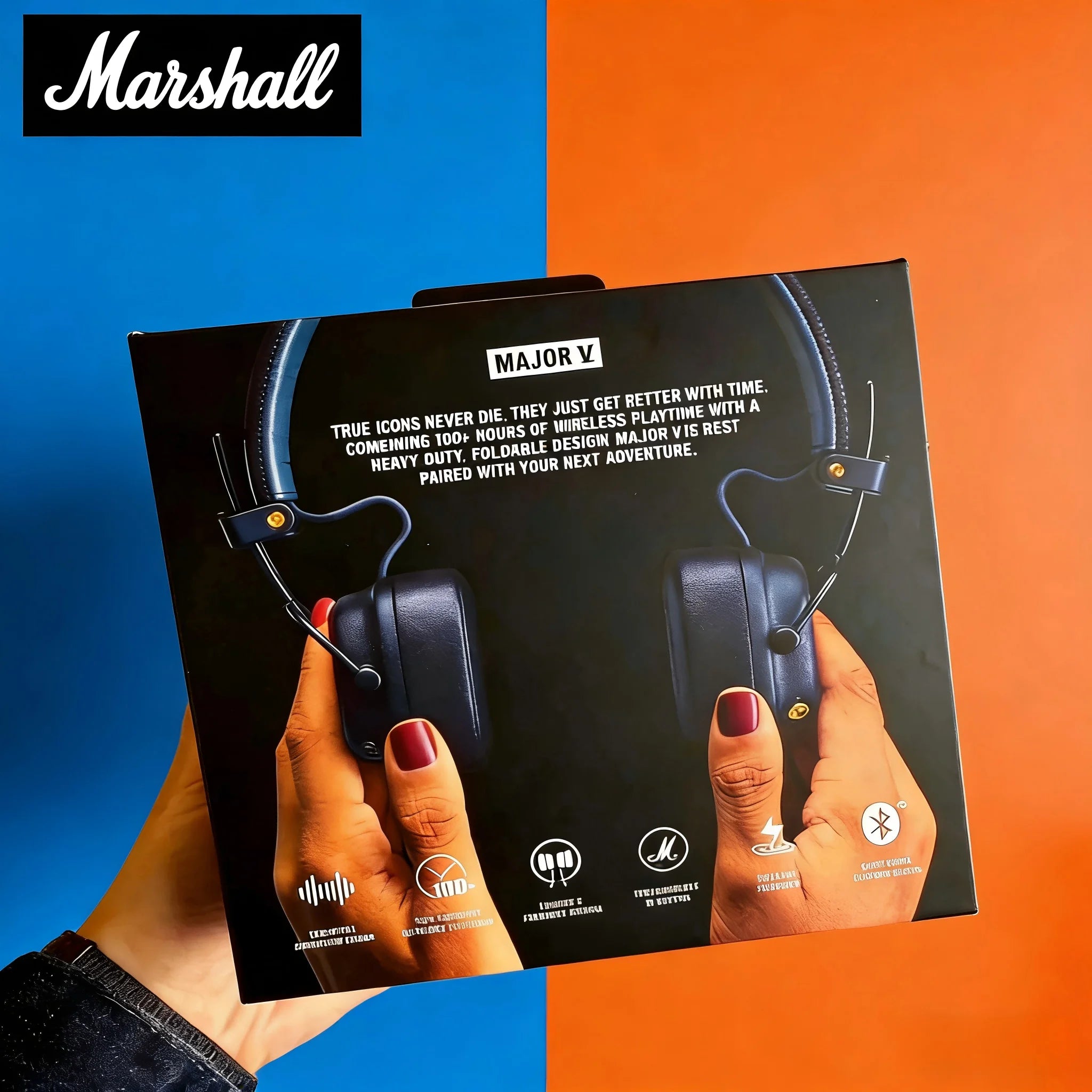 Fones de ouvido sem fio Marshall Major V 5 On-Ear - Bluetooth com som estéreo de graves profundos, fone de ouvido esportivo para jogos com microfone.