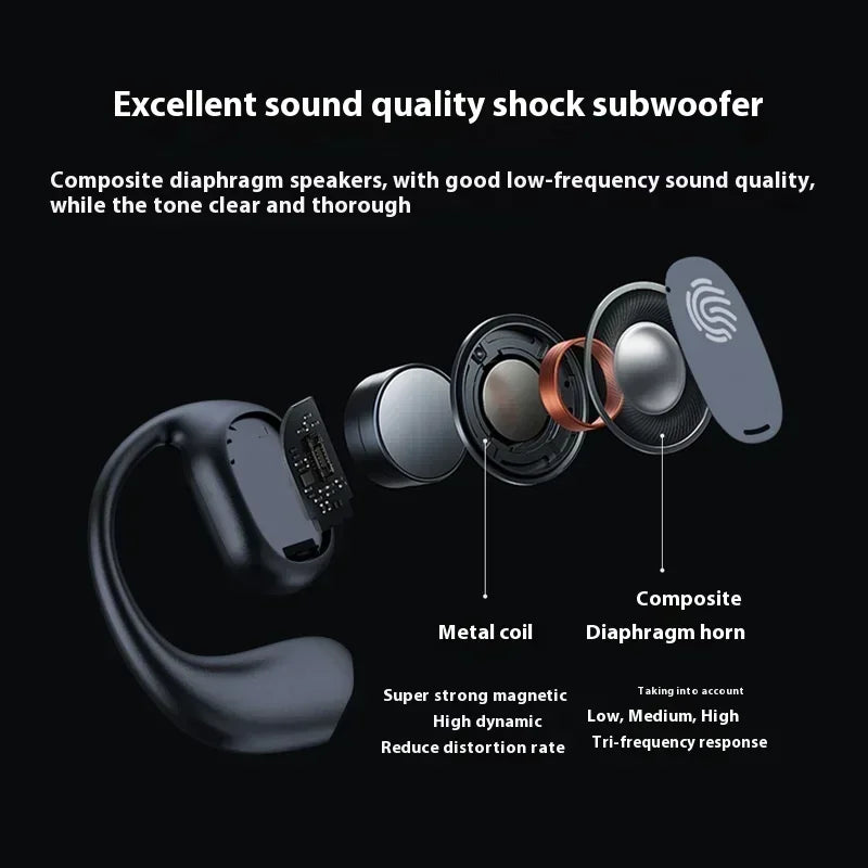 Fones de ouvido Lenovo originais com condução óssea, design elegante, esportivos, sem fio, Bluetooth, som estéreo HiFi, controle por toque, cancelamento de ruído.