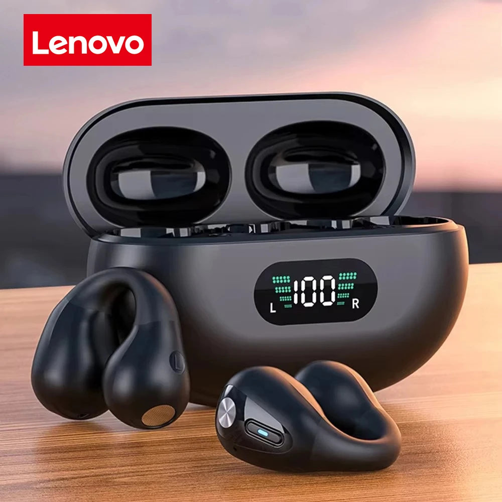 Fones de ouvido Lenovo TWS com condução óssea Ambie Sound, fones de ouvido de orelha sem fio Bluetooth, fones de ouvido esportivos.