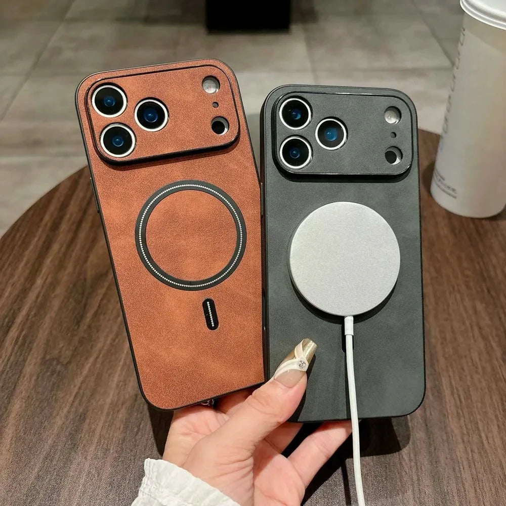 Capas de couro Magsafe à prova de choque para iPhone 17, 16, 15, 14, 13, 12, 11 Pro Max, 16e Plus e Air com carregamento sem fio magnético.