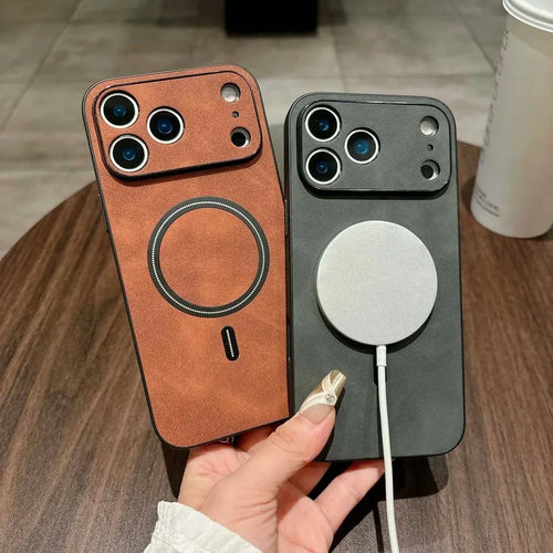 Capas de couro Magsafe à prova de choque para iPhone 17, 16, 15, 14, 13, 12, 11 Pro Max, 16e Plus e Air com carregamento sem fio magnético.
