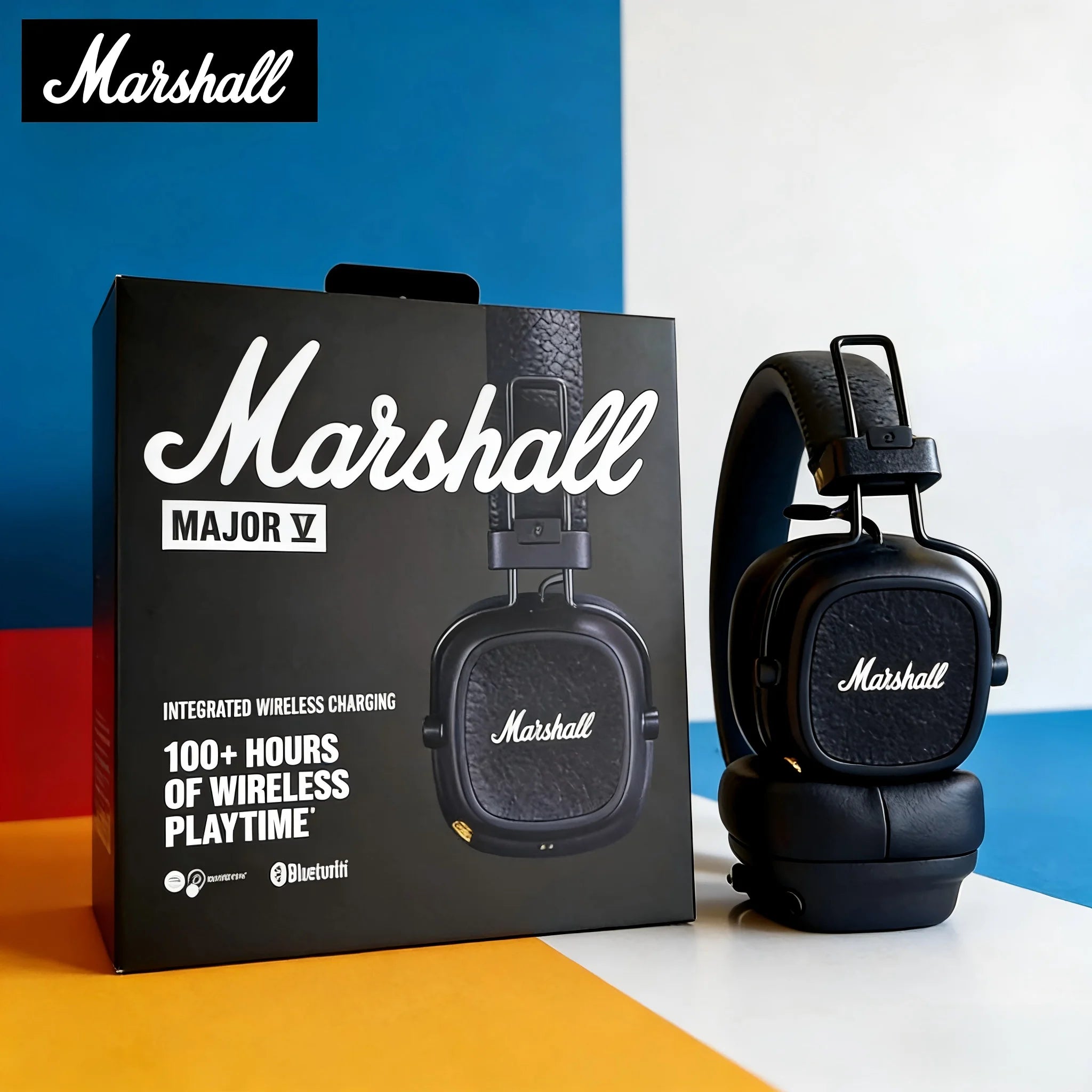 Fones de ouvido sem fio Marshall Major V 5 On-Ear - Bluetooth com som estéreo de graves profundos, fone de ouvido esportivo para jogos com microfone.