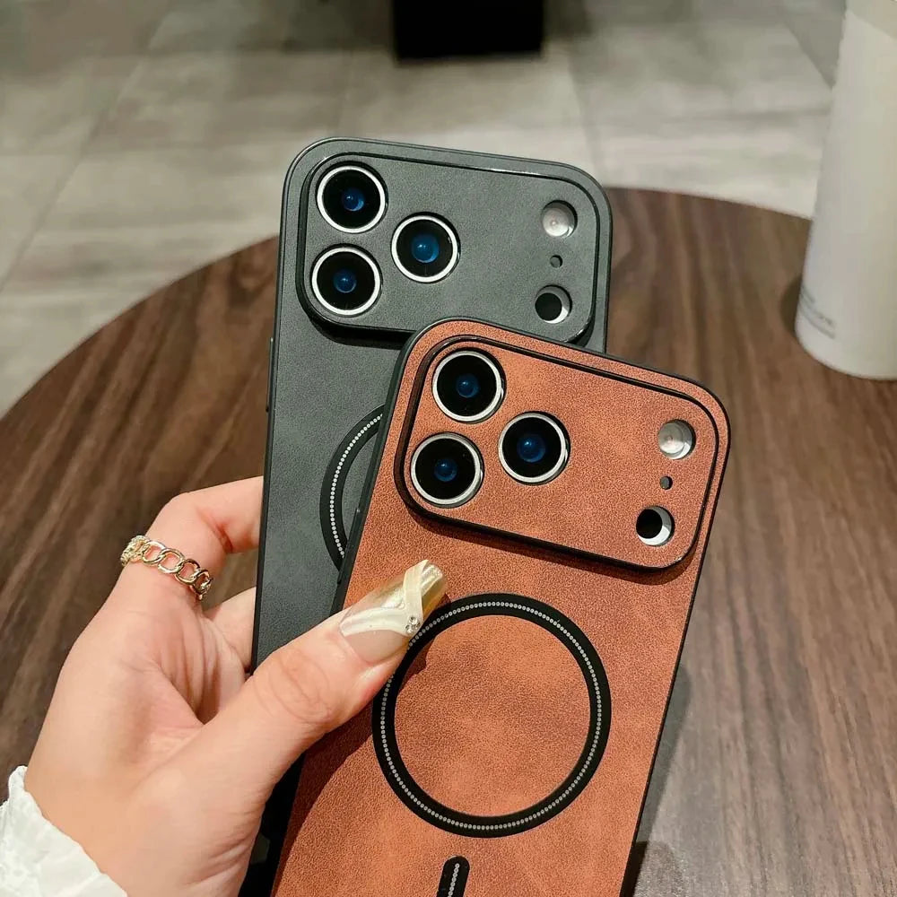 Capas de couro Magsafe à prova de choque para iPhone 17, 16, 15, 14, 13, 12, 11 Pro Max, 16e Plus e Air com carregamento sem fio magnético.