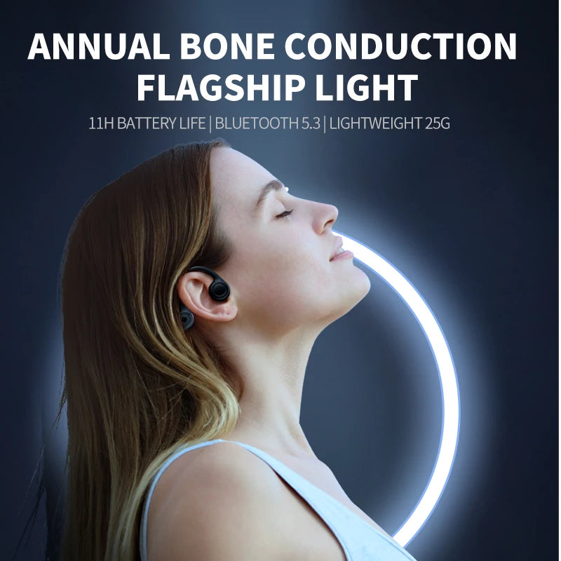 Fones de ouvido de condução óssea True Bone Conduct, Bluetooth 5.3, esportivos, sem fio, com gancho de orelha, à prova d'água, ideais para corrida e direção.
