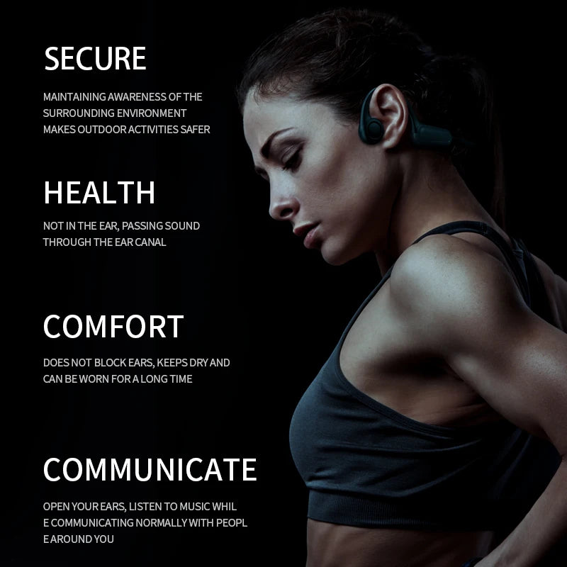 Fones de ouvido de condução óssea True Bone Conduct, Bluetooth 5.3, esportivos, sem fio, com gancho de orelha, à prova d'água, ideais para corrida e direção.