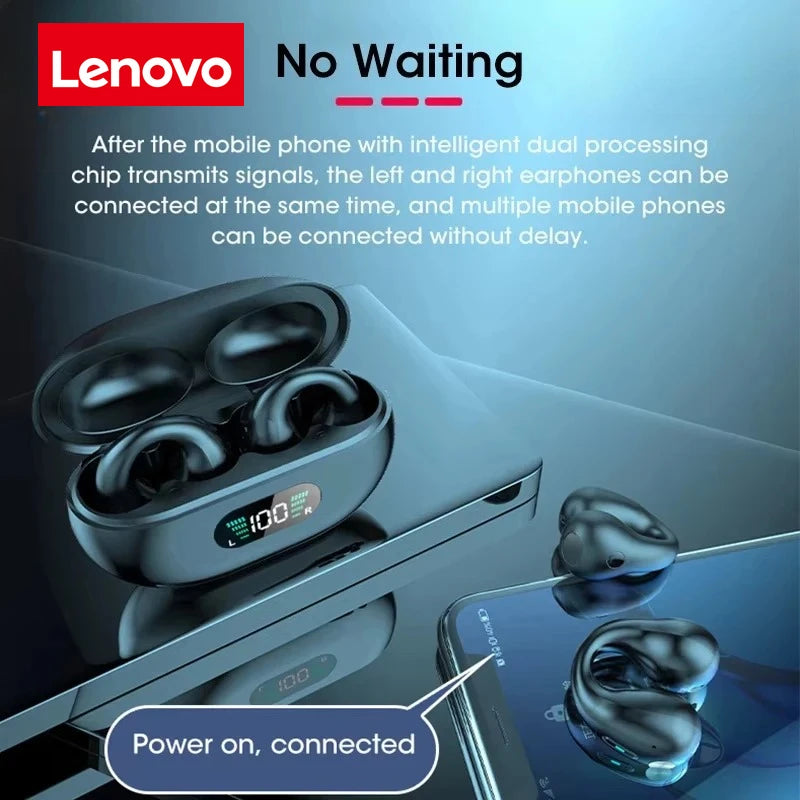 Fones de ouvido Lenovo TWS com condução óssea Ambie Sound, fones de ouvido de orelha sem fio Bluetooth, fones de ouvido esportivos.