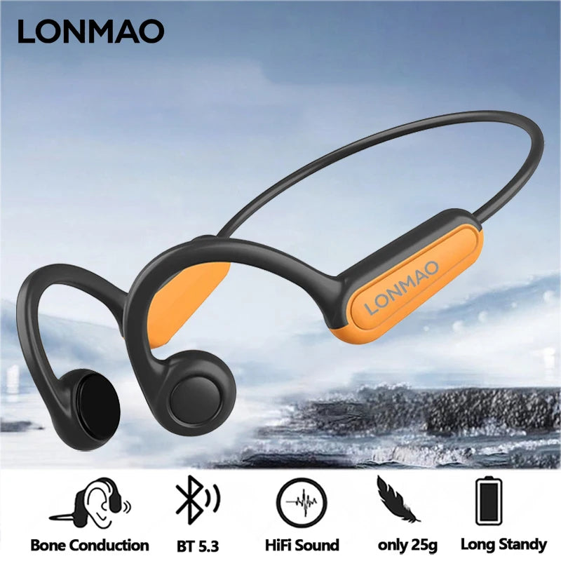 Fones de ouvido de condução óssea True Bone Conduct, Bluetooth 5.3, esportivos, sem fio, com gancho de orelha, à prova d'água, ideais para corrida e direção.