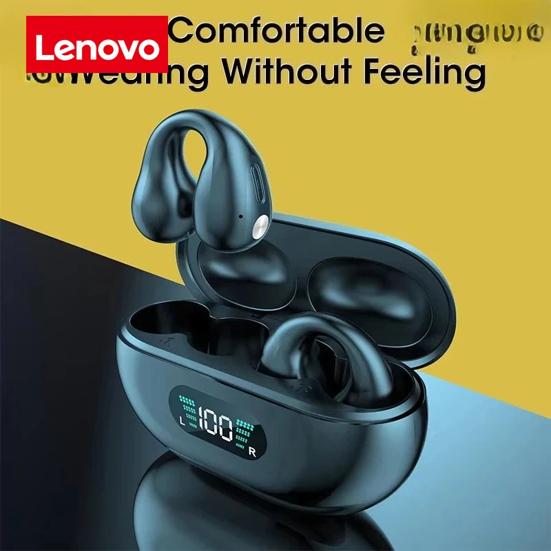 Fones de ouvido Lenovo TWS com condução óssea Ambie Sound, fones de ouvido de orelha sem fio Bluetooth, fones de ouvido esportivos.