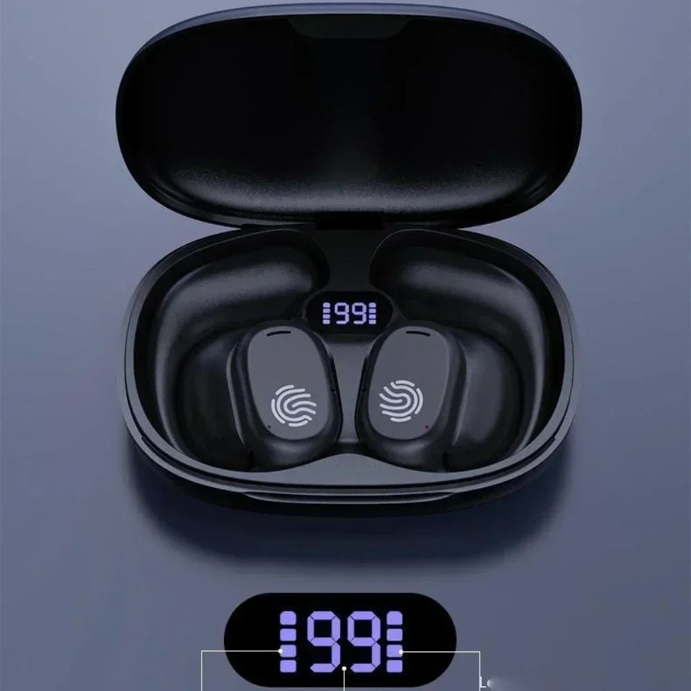 Fones de ouvido Lenovo originais com condução óssea, design elegante, esportivos, sem fio, Bluetooth, som estéreo HiFi, controle por toque, cancelamento de ruído.