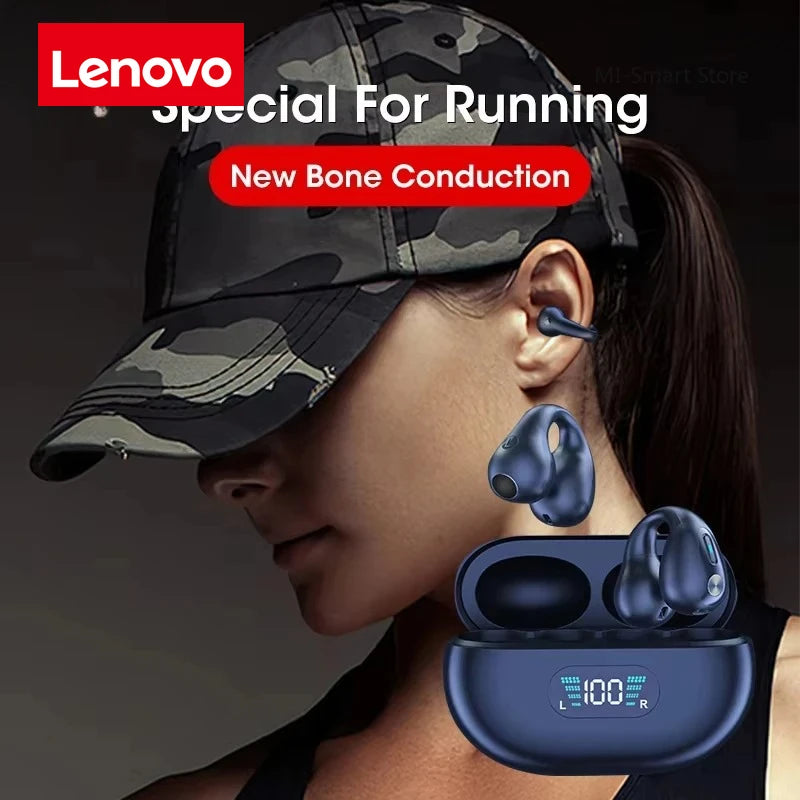 Fones de ouvido Lenovo TWS com condução óssea Ambie Sound, fones de ouvido de orelha sem fio Bluetooth, fones de ouvido esportivos.