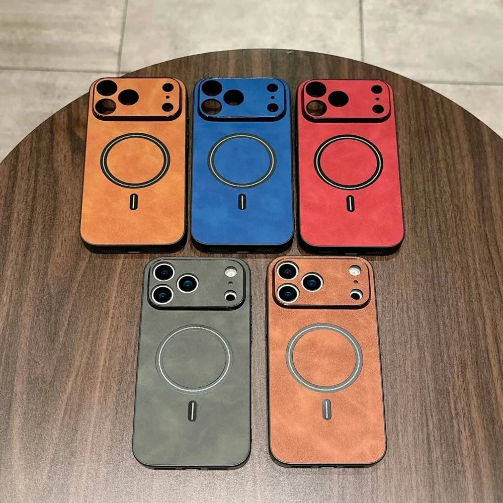 Capas de couro Magsafe à prova de choque para iPhone 17, 16, 15, 14, 13, 12, 11 Pro Max, 16e Plus e Air com carregamento sem fio magnético.
