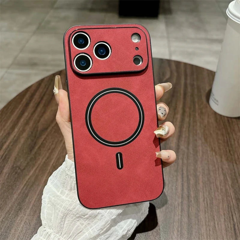 Capas de couro Magsafe à prova de choque para iPhone 17, 16, 15, 14, 13, 12, 11 Pro Max, 16e Plus e Air com carregamento sem fio magnético.